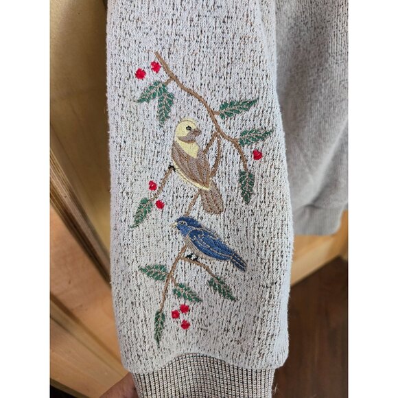 Womens Button-Up Bird Embroidered Cardigan Sweater Beige cottagecore boho - Picture 5 of 9